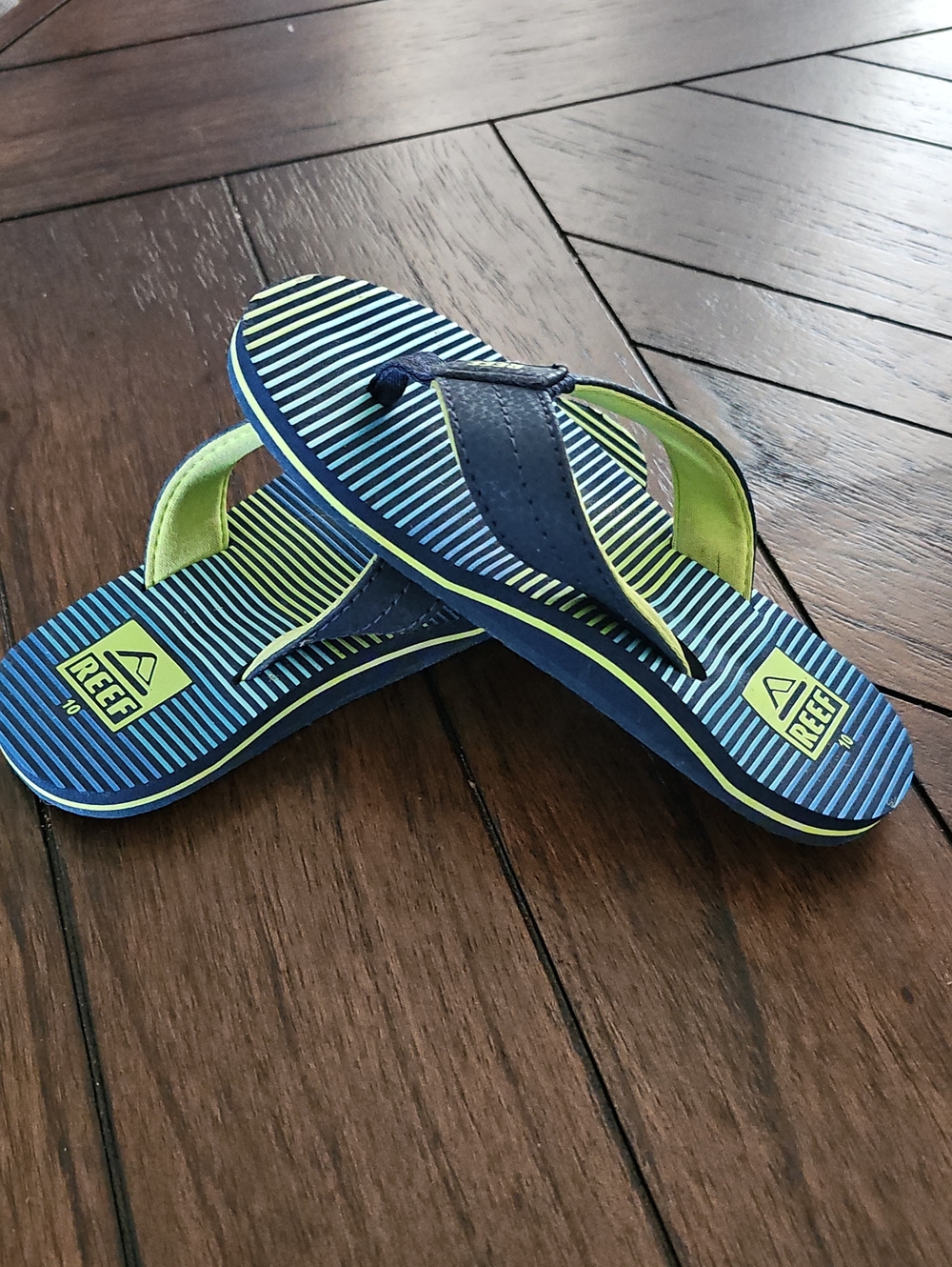 Reef Navy & Lime Striped Flip Flops